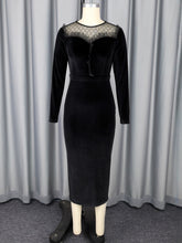 Elegant Mesh Patchwork O Neck Velvet Dress